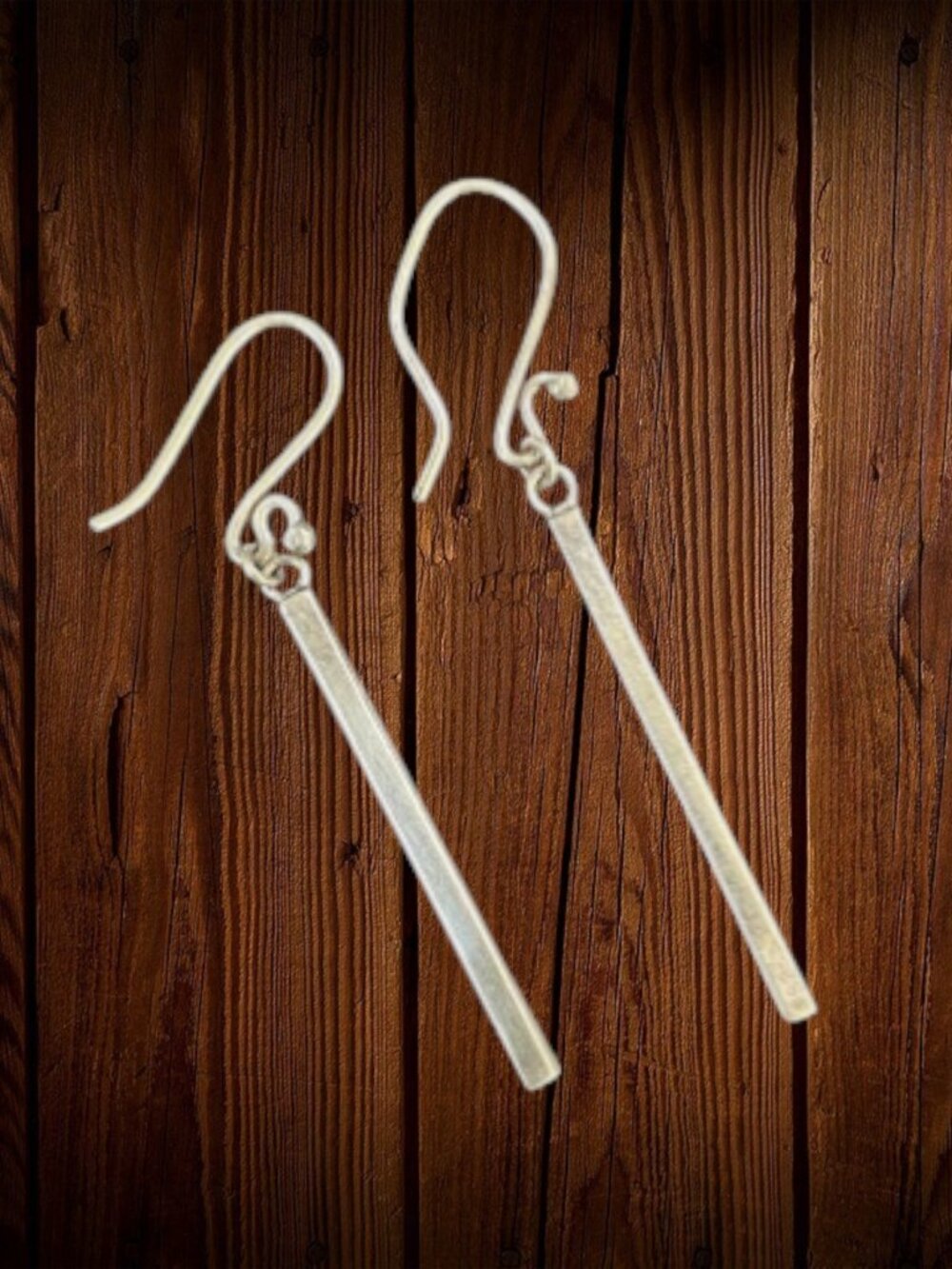 Women's Vintage Sterling Silver 925 Minimalist Bar Dangle Earrings 1990's